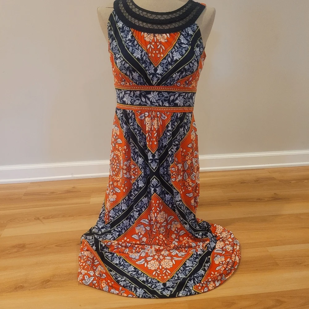Beautiful Orange and Blue Patterned Women's Dress Size S - Picture 2 of 10